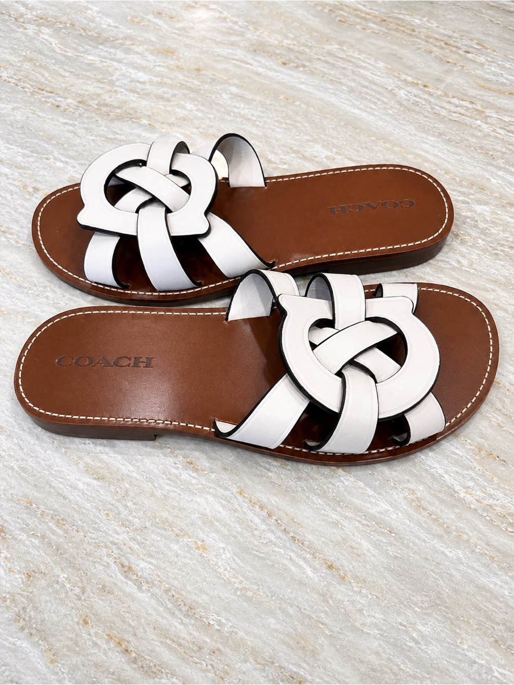 Coach Chalk Leather Slide Sandals Size 10 NWT - Picture 3 of 4